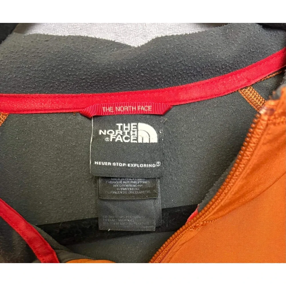 The North Face Mens XL Microfleece 1/4 Zip Orange Grey Bicep Pocket Pullover
